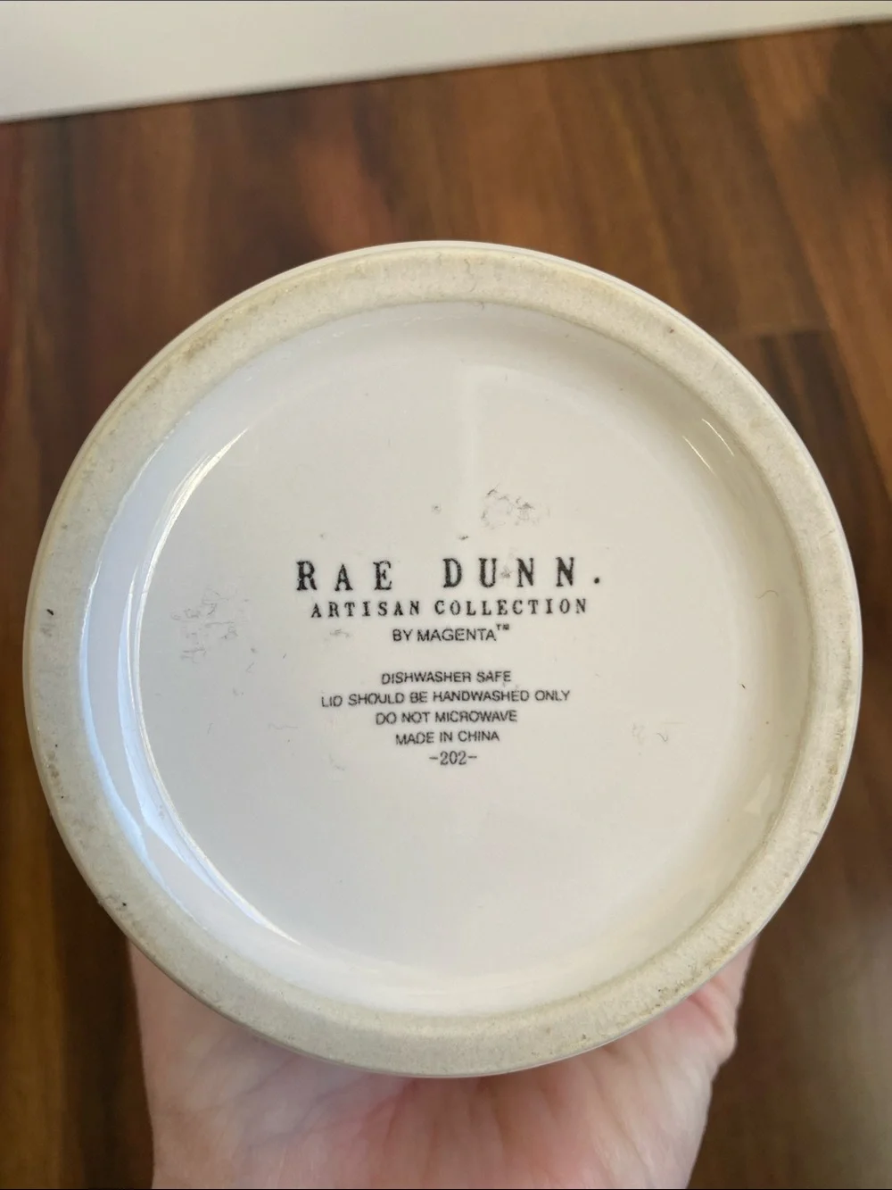 Rae Dunn Tea Canister Wooden Sealed Topper Cream Color 7”